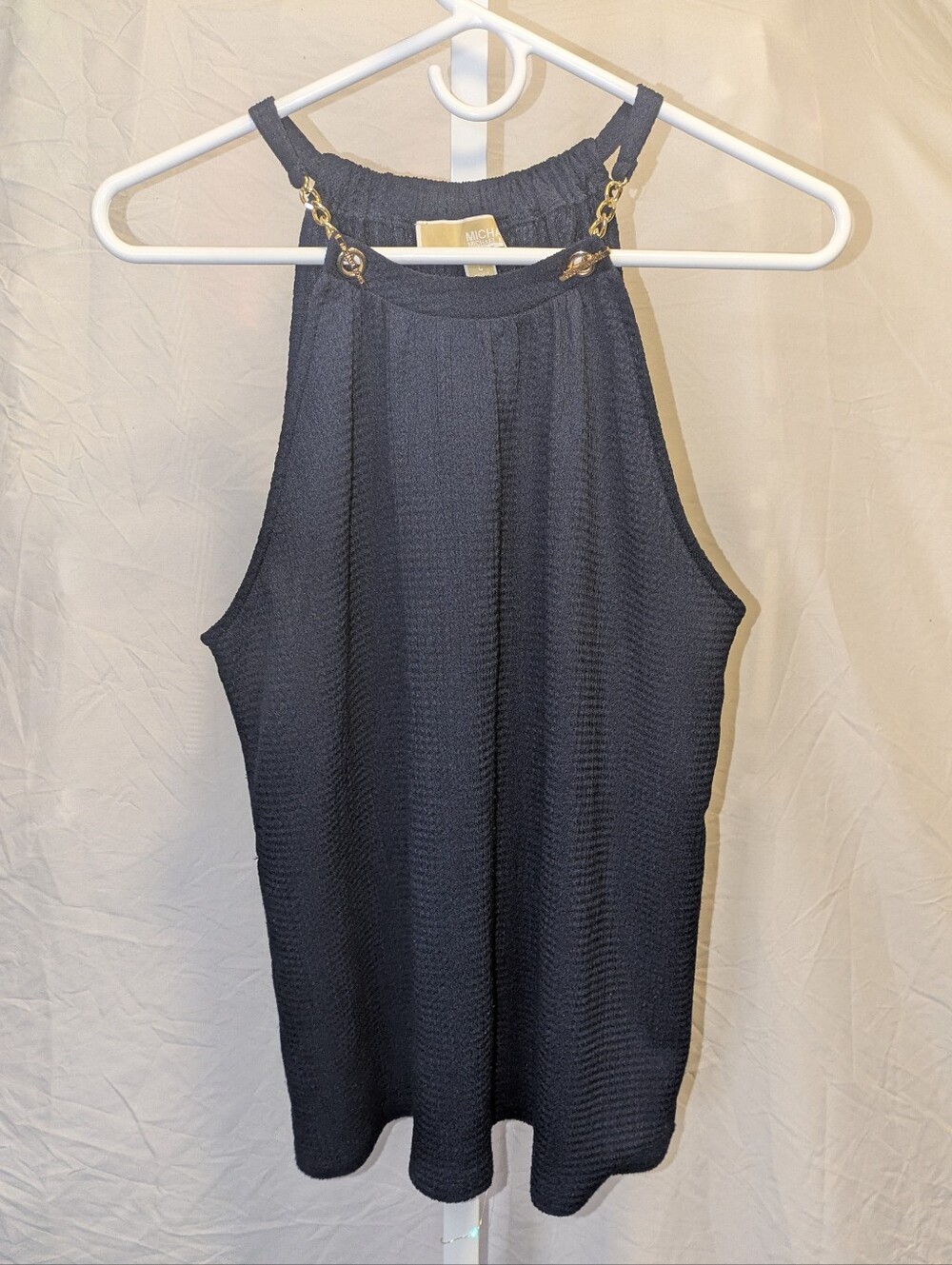 Michael Kors Gold Chain Neck Halter Top Navy Size Large